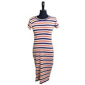 J. Crew T Shirt Dress 100% Cotton Striped Midi Short Sleeves Casual XS